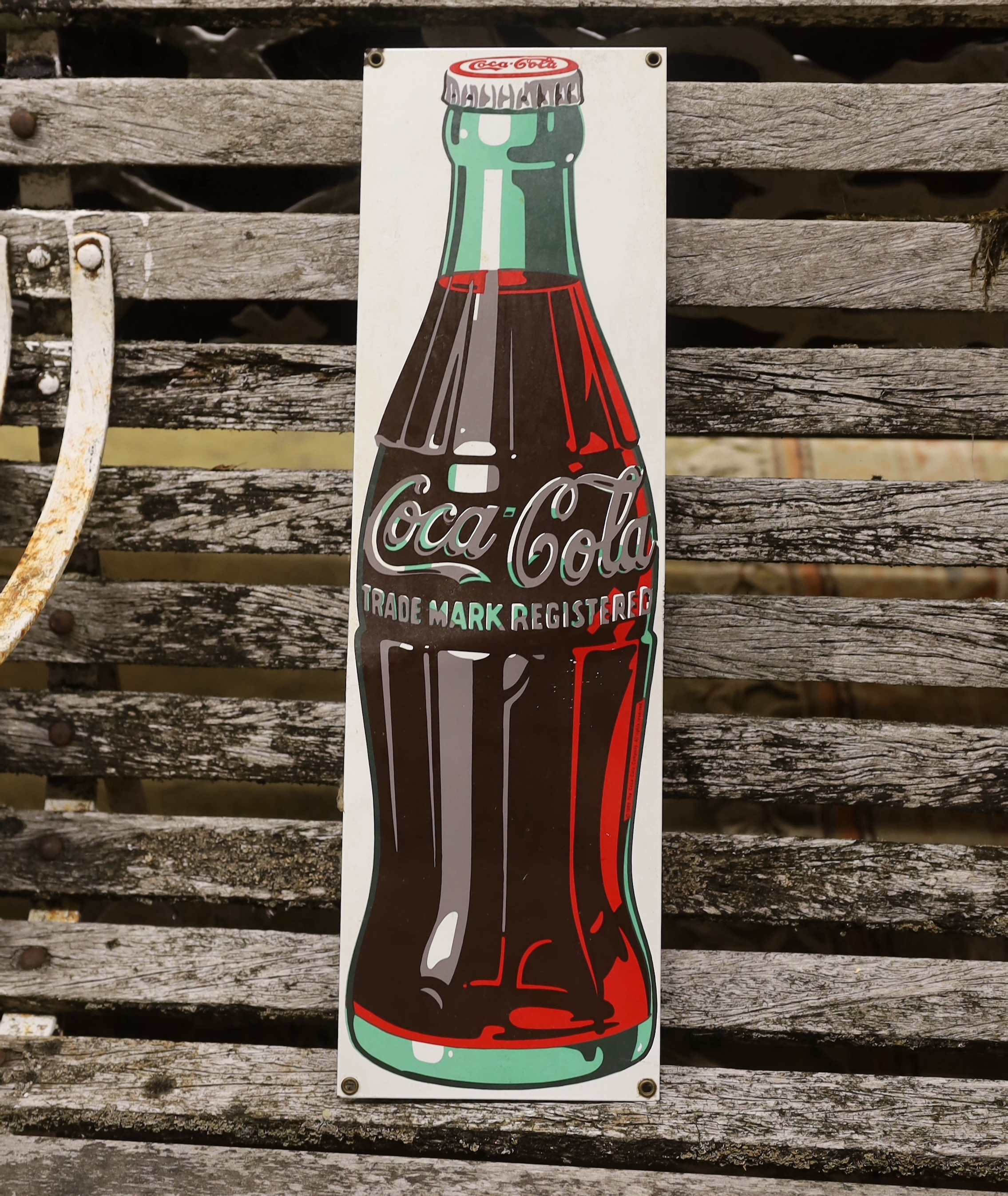 A Coca-Cola enamel sign, width 16cm, height 53cm